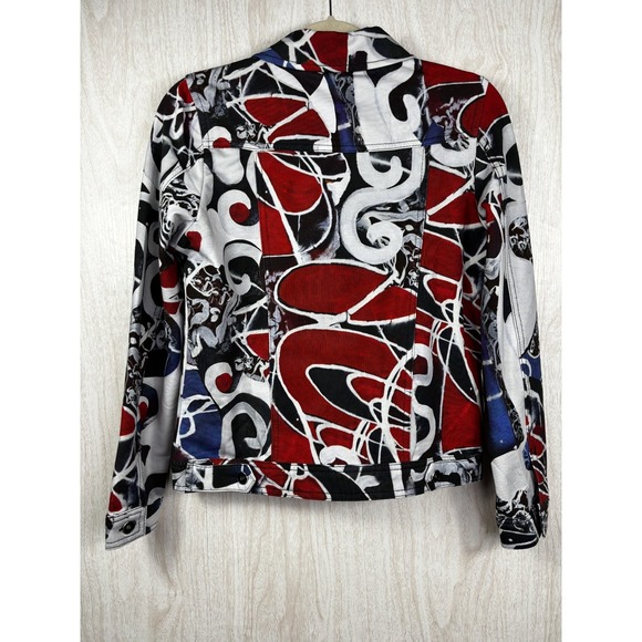 Dolcezza Simply Art Jacket S Red Black Abstract Cotton Blend NWT Chic - Picture 3 of 9